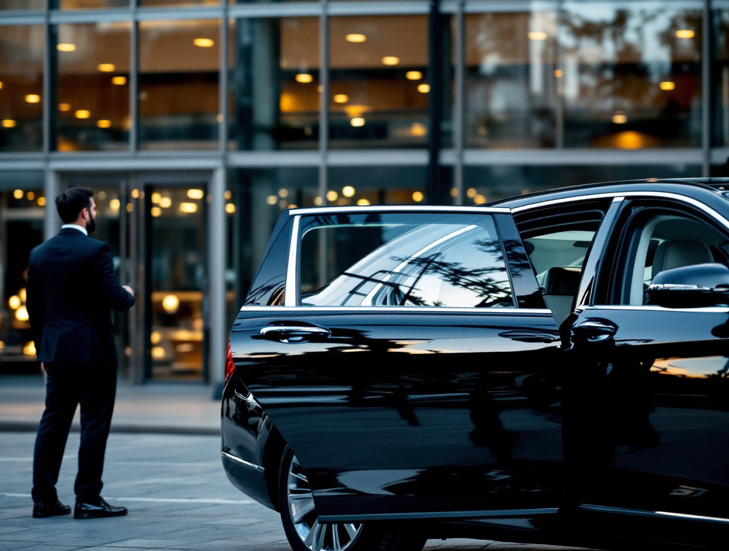Chauffeur opening the door of a black executive sedan
